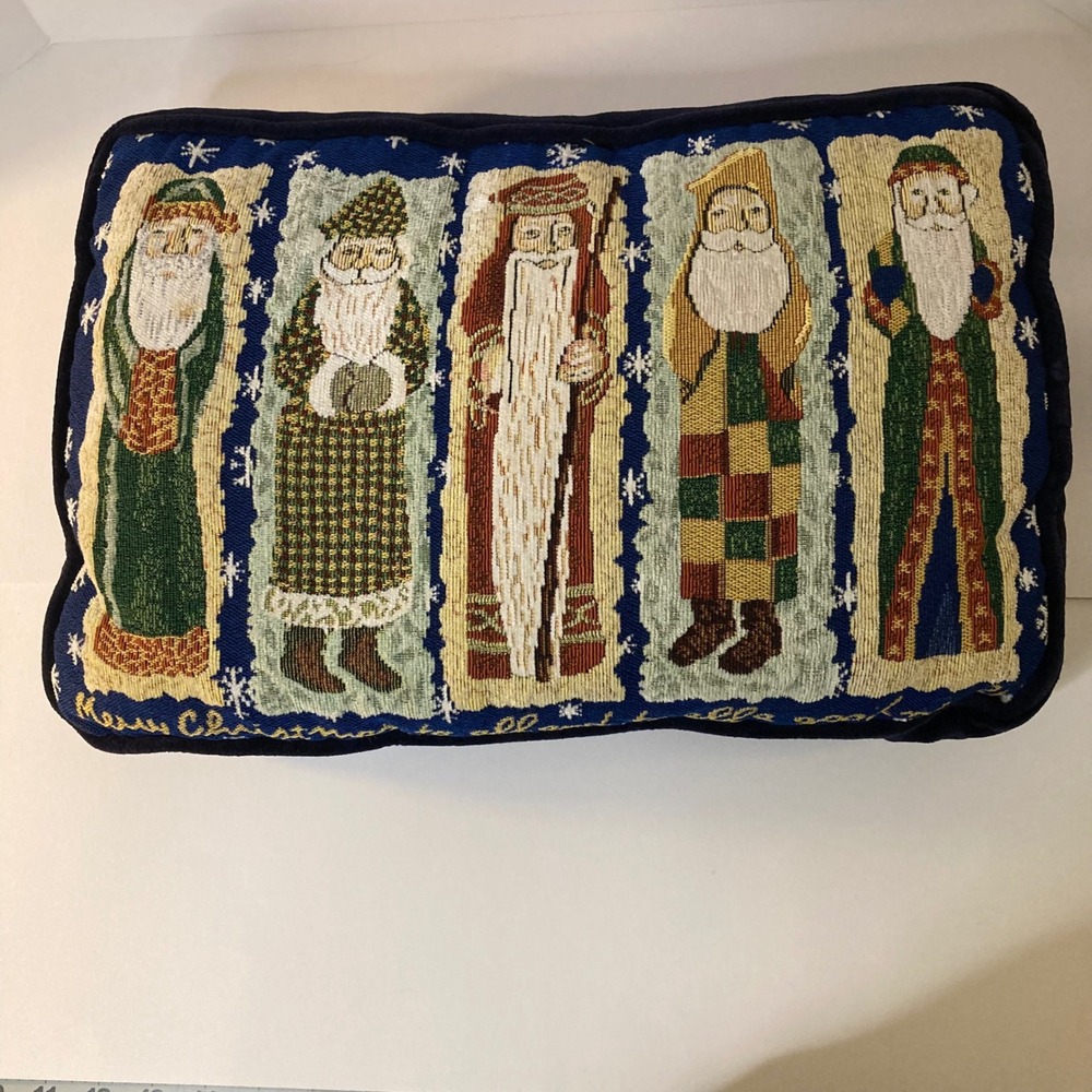 Vintage Old World Santa Tapestry Pillow Merry Christmas To All 12 x 18"